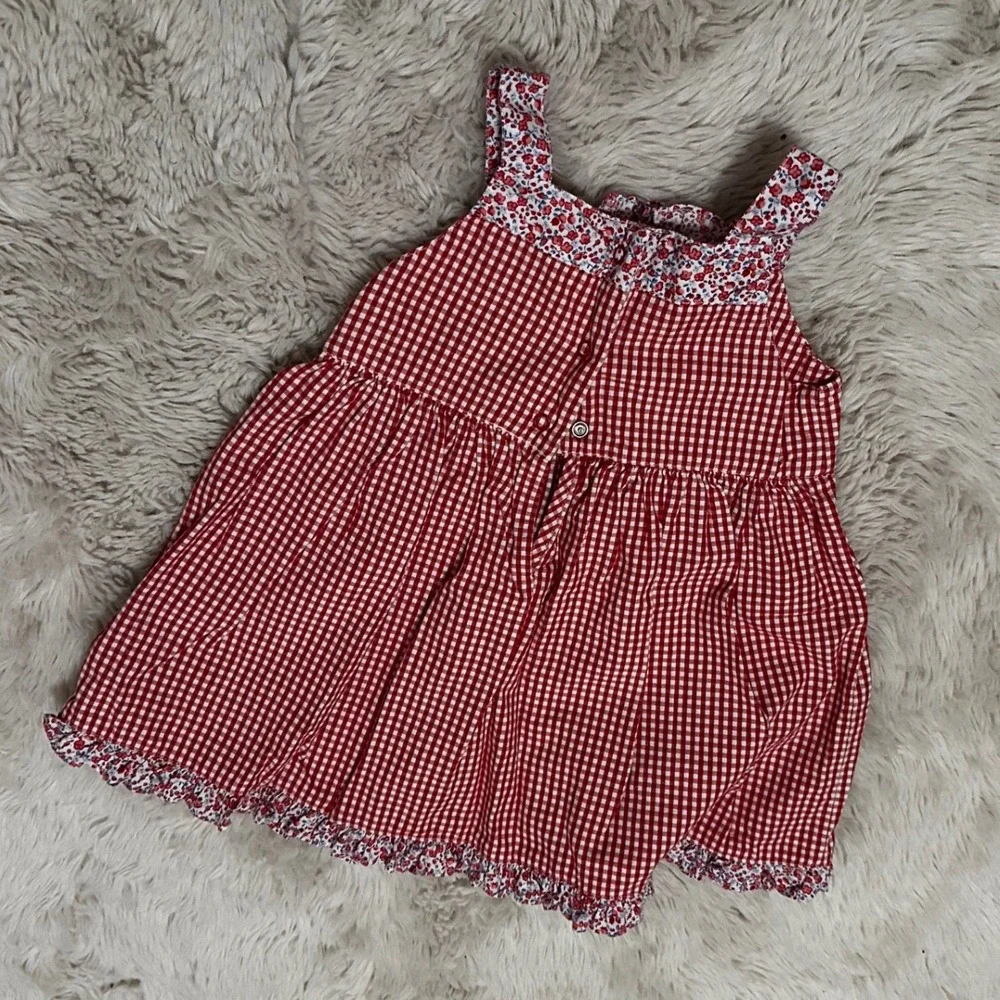 Vintage Gymboree Red Gingham Floral Ruffle Dress 12-18 Mos 2000 Collection Y2K